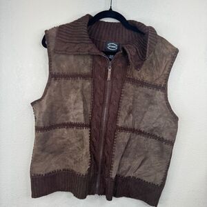 Designers Studio Women's Brown Suede & Knit‎ Vest XL Full Zip Casual